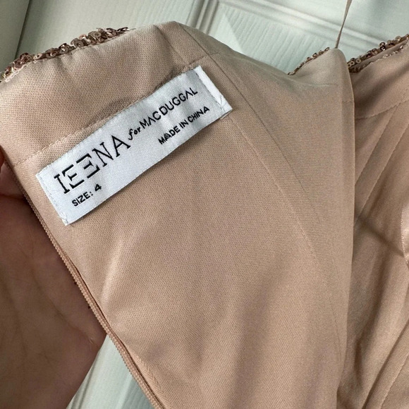 IEENA for Mac Duggal Sequin One-Shoulder Gown Copper Rose Gold Thigh Slit Size 4 - Picture 12 of 16